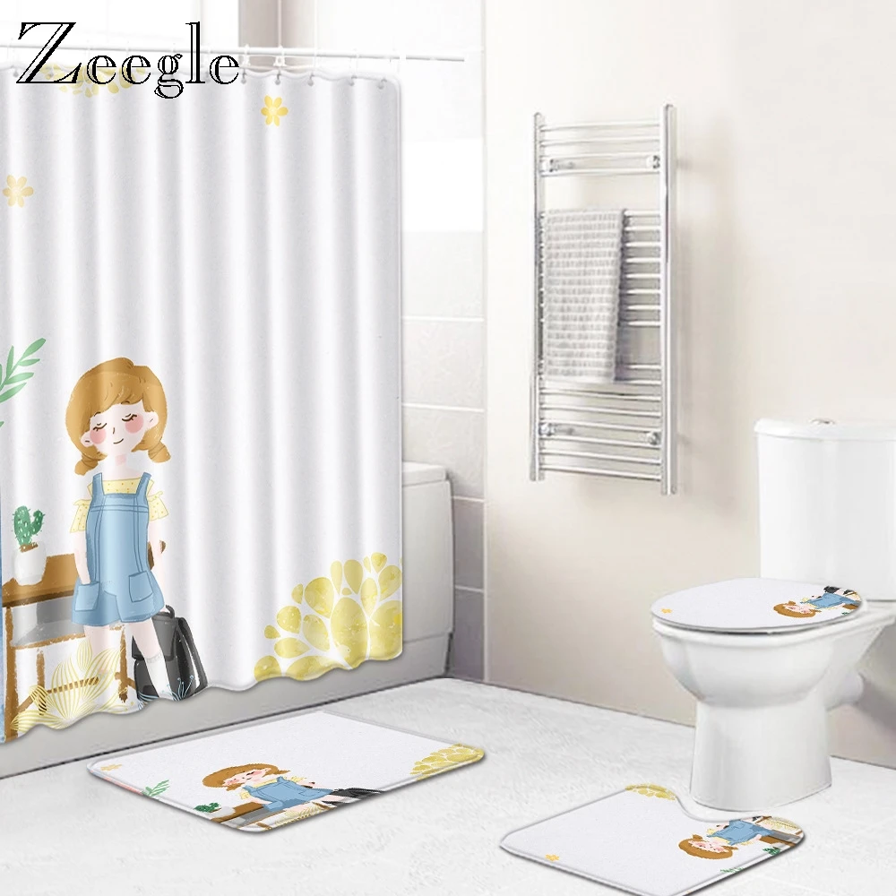 Zeegle Modern 4pcs Bath Mat Set Bathroom Mat Toilet Pedestal Rug Floor Mat Absorption Foot Mat Anti-slip Toilet Cover Seat Mat