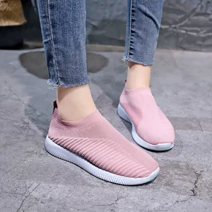 Women Sneakers Vulcanized Shoes Sock Sneakers Women Summer Slip On Flat Shoes Women Plus Size Loafers Walking Flat uio9