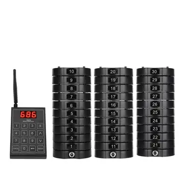 

668-S Restaurant Pager Buzzer 999 Channel Wireless Calling System with 30pcs Coaster Pagers Waiter Paging Queue System 100-240V