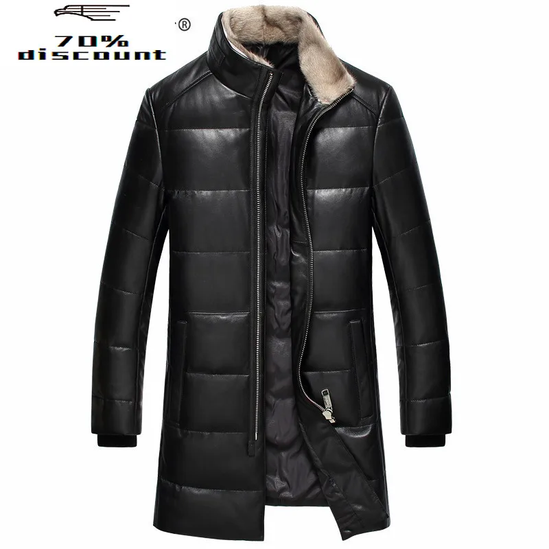 

2020 Genuine Leather Jacket Men Winter Sheepskin Coat Mens Real Mink Fur Collar Down Jackets Cuero Genuino 62I0023 YY292