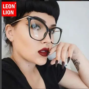 

LEONLION Cat Eye Glasses Frames Women 2019 Brand Design Eyeglasses Frame Women Transparent Metal Big Frame Vintage Fake Glasses