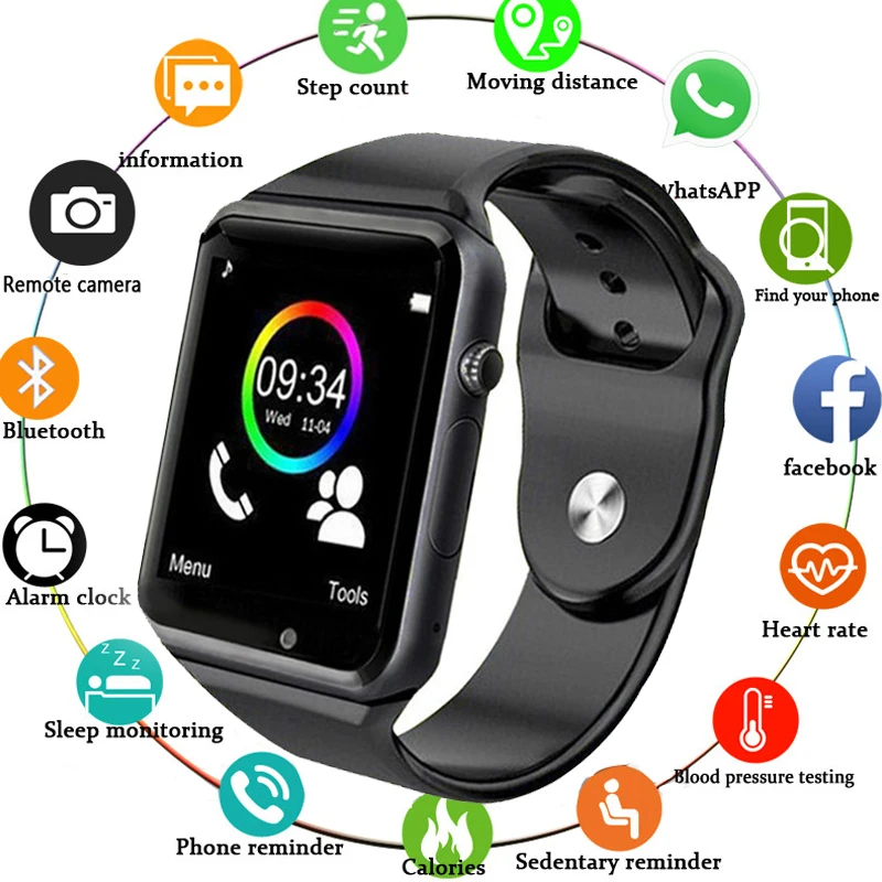 Наручные часы A1 Bluetooth, умные часы для мужчин, спортивные, шагомер, с sim-камерой, умные часы для смартфонов на Android, Россия, хорошее качество, PK DZ09