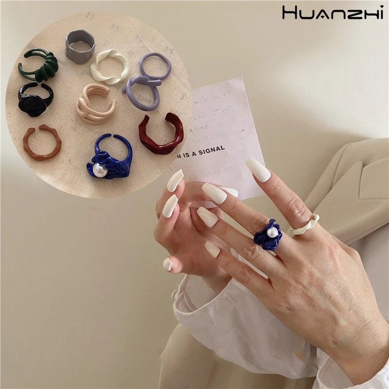 HUANZHI 2020 новые эмалевые глазурованные винтажные глянцевые витые Открытые Кольца