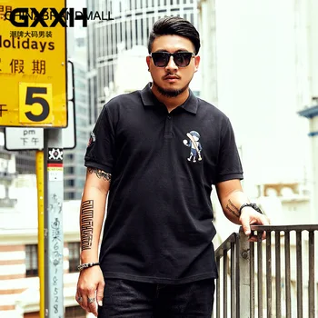 

super Brand Big size Men's Wear Fat Man Plus Fat Plus Lapel Paul Shirt T Shirt Solid Color Embroidery Fat Loose Polo Shirt