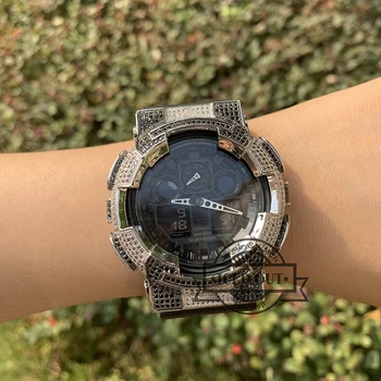 

Free Shipping Iced out Hip Hop G SHOCK Lab Diamond Cubic Zirconia Watch Bezel