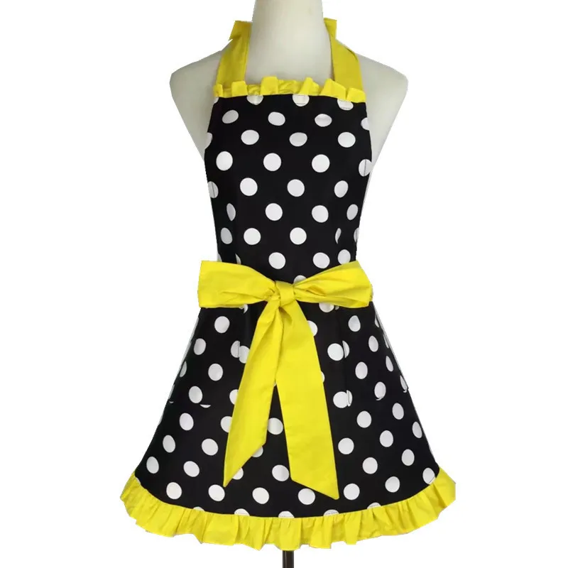 Lovely Cute Black Red Retro Ruffle Side Sexy Lady Kitchen Cooking Apron with Pocket Gift for Women Girls Chef Housewarming