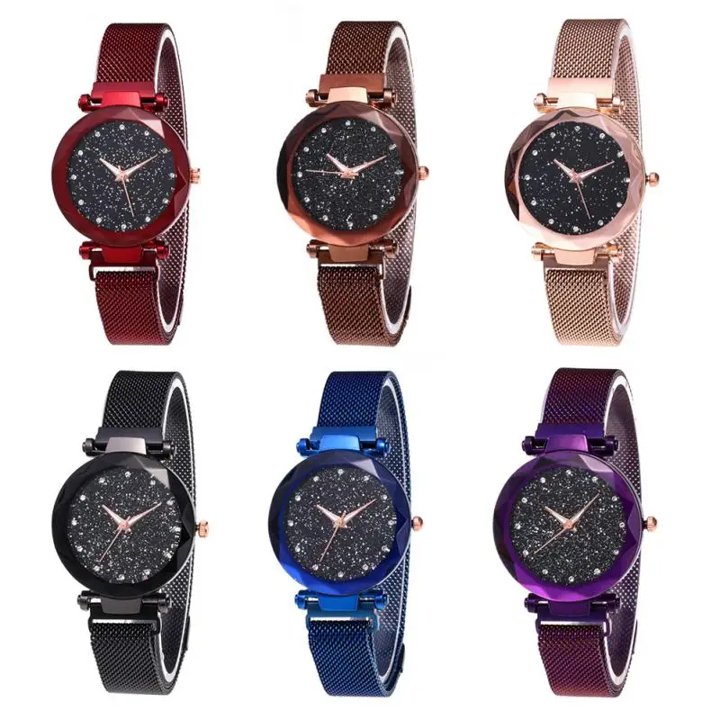 

Ladies' Top Brand Star Watch Mesh Magnet Starry Sky Quartz Watch Ladies Magnet Strap Watch Round Dial Magnet Strap Buckle Watch