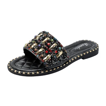 

BWB New Summer Sparkly Crystals Slippers For Women, Ladies Plus Size Flip Flops For Women, Outdoor Beach Shoes Flip Flops Women