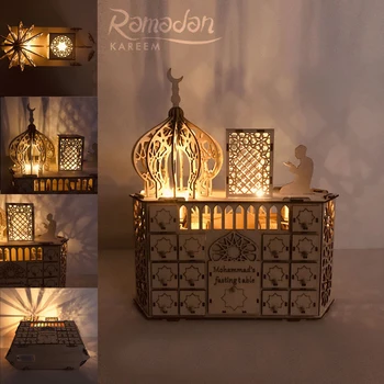 

Happy Wooden MUBARAK EID LED Palace Countdown Islamic 2020 Ramadan Kareem Pendant Home Decor Eid Al Adha EID Muslim Ramadan Gift