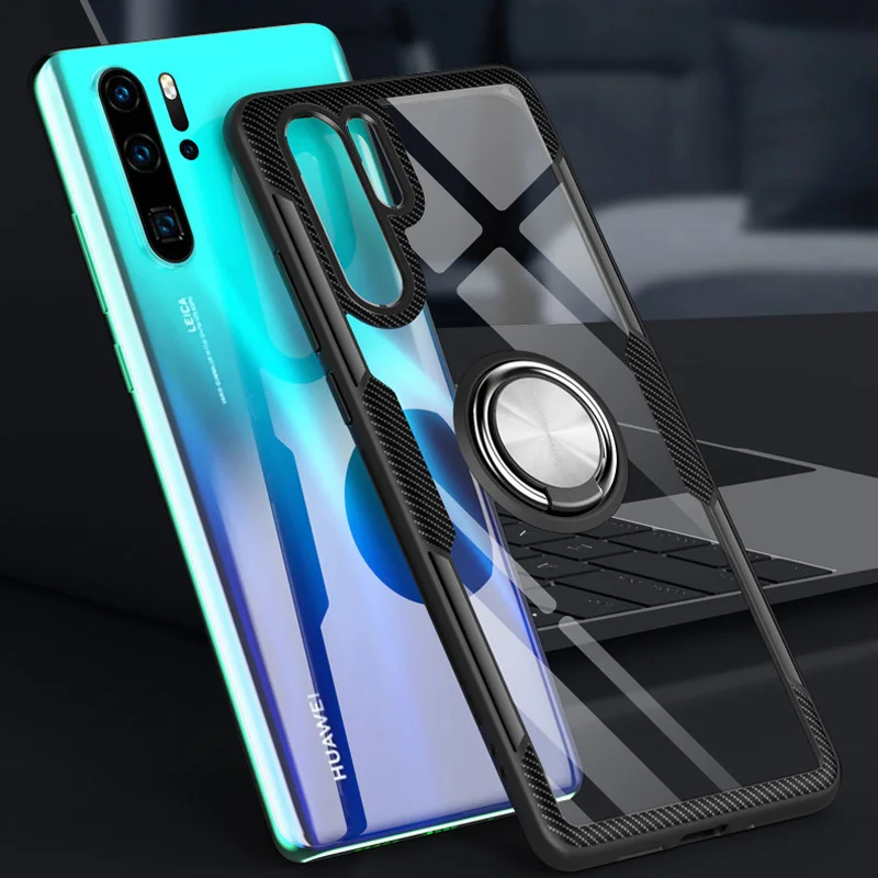 

For Huawei P20 Lite Honor 20 Mate 20 Pro Transparent Case Holder Magnetic Ring Shockproof Cases for Huawei P30 Nova 5 Pro Y5
