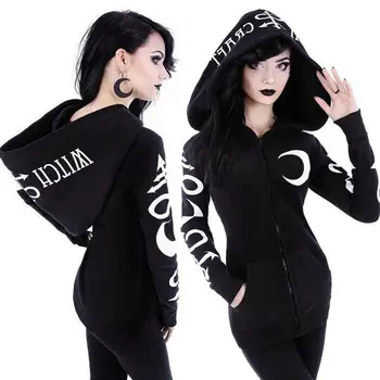 

Women Sweatshirt Fashion Gothic Punk Zipper Hoodie Crop Sport Tops Hoodies Sweatshirt Jumper Coat Streetwear