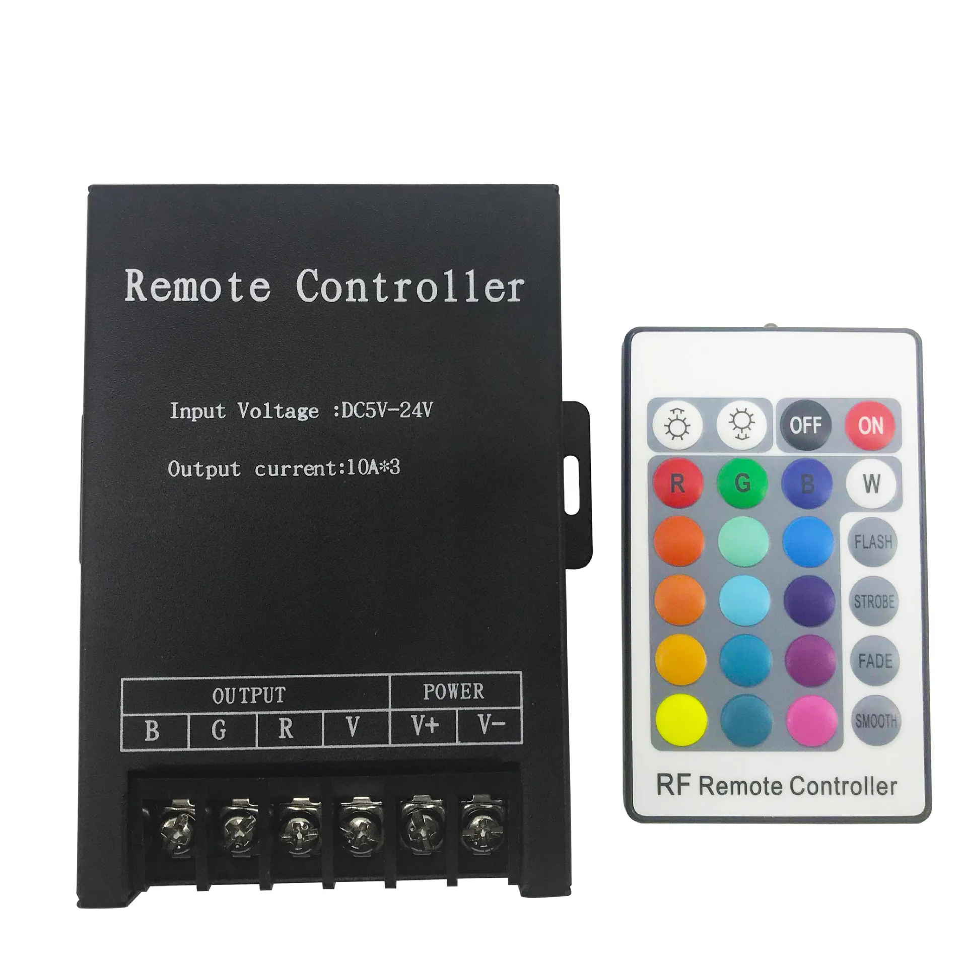 

High-Power LED Aluminum Box Controller 24 Key RGB Colorful Controller 30A RF Wireless Remote Control