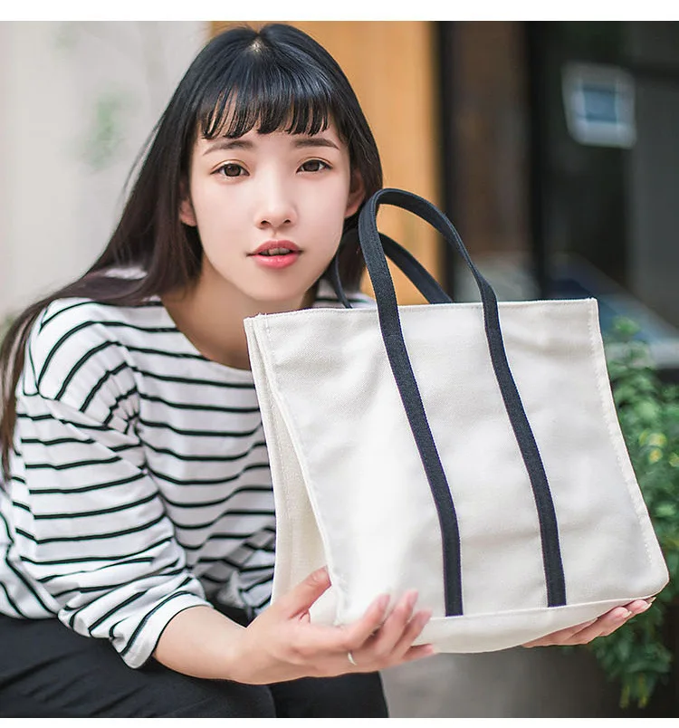 

Black And White Ash Three Color Hand Canvas Bag Solid Color Minimalist Modern Korean-style Fashion No Good Students Office Large