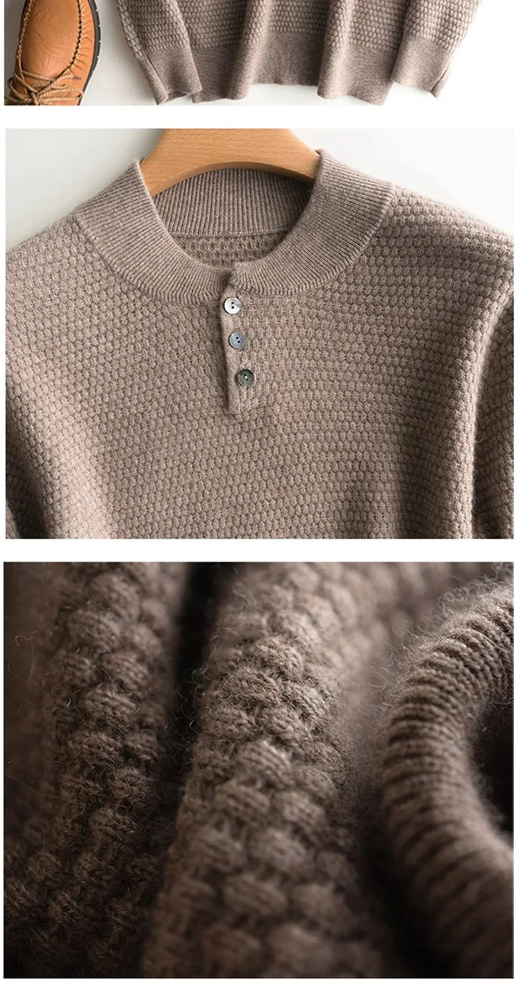 Теплый свитер из чистого кашемира, Мужской Зимний пуловер, вязаный свитер с высоким воротом, осень, модный брендовый мужской свитер