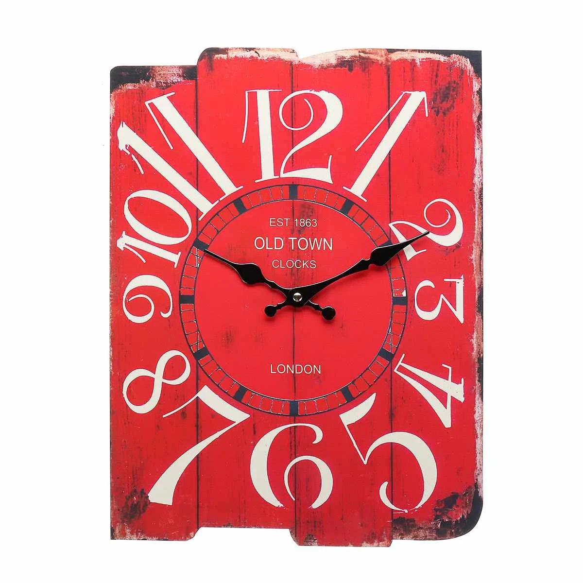 Cymii зеленый/серый/Красный Ретро Винтажные бесшумные деревянные настенные часы современный дизайн простые настенные часы домашний декорация для кофейни - Цвет: Красный