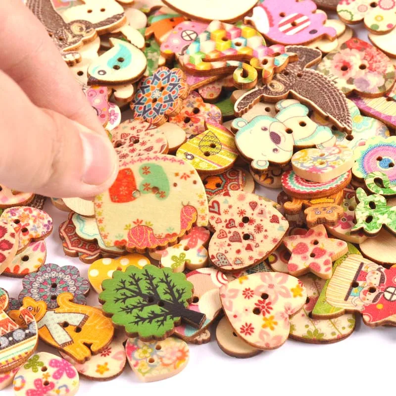 공예품용 혼합 그림 레트로 나무 단추, 스크랩북 바느질 의류, DIY 어린이 의류 용품, 25 개