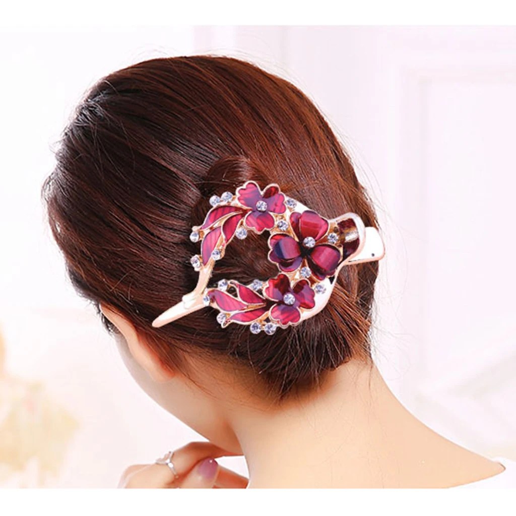 Lady Floral Hair Clip Zircon Casual Thick Hair Pin Clamp Crab Barrette Updo Tool Women Rhinestones Small Flower Hair clips