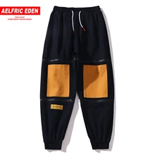 Aelfric Eden хип хоп лоскутные брюки карго с буквенным принтом Harajuku уличная эластичная талия Повседневная мужская беговая дорожка брюки