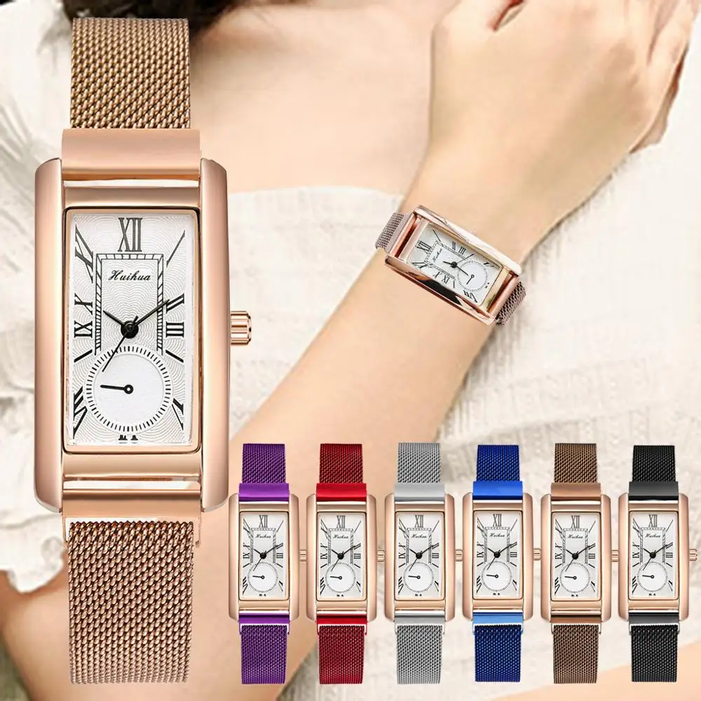 Reloj dorado con esfera cuadrada estrellada para mujer, pulsera con imán, de cuarzo, femenino
