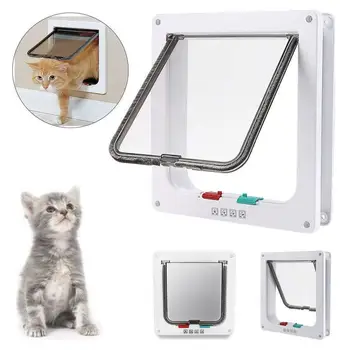 

Dog Cat Flap Door 4 Way Lockable Kitten Security Door ABS Plastic S/M/L Animal Small Pet Cats Dogs Gate Door Pet Supplies