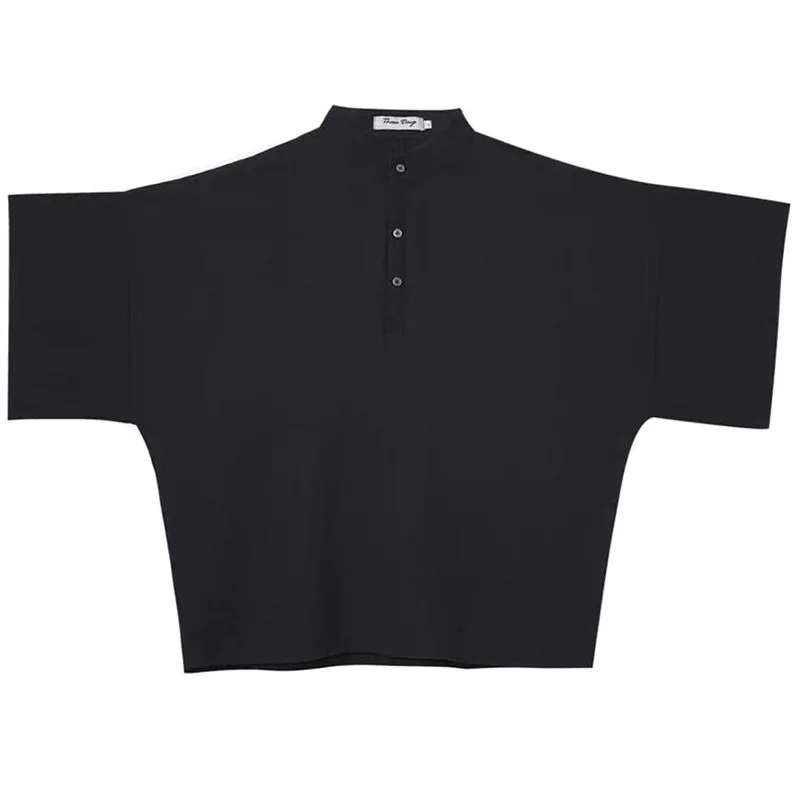 Women's Short Sleeve Shirt New Yamamoto Style Literary Fashion Stand Collar Loose Size Seven Sleeve Shirt