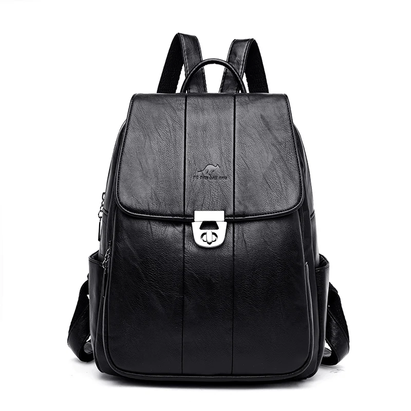 Новая мода текстура замок роскошный женский рюкзак высокого качества мягкие кожаные школьные сумки для девочек-подростков большая Вместительная дорожная сумка - Цвет: Black