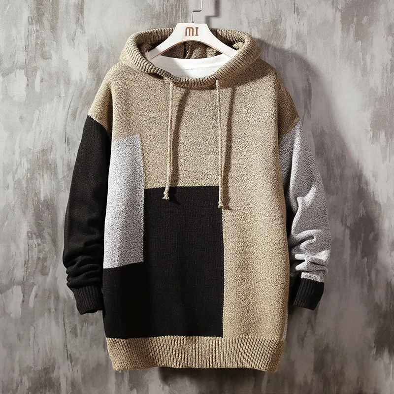 Promotion 2019 Autumn Winter Christmas Casual O-Neck Patchwork With HOODED Sweater Men Turtleneck Fashion Brand Warm Pull Turtle Pullover
