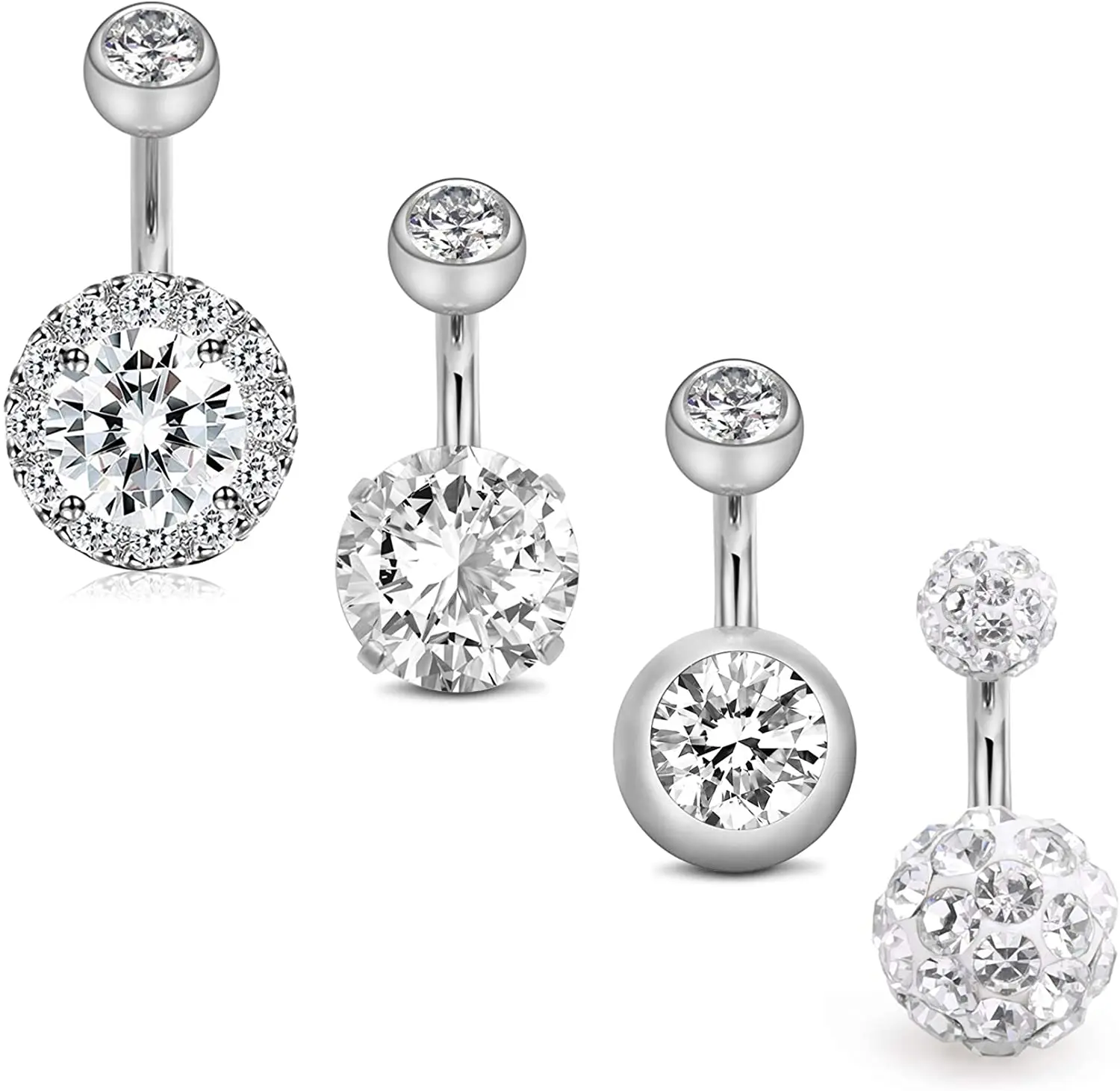 E:10Pcs,Silver-Tone JOERICA 3-6PCS 14G Stainless Steel Belly Button Rings Navel Body Jewelry Belly Piercing CZ Inlaid 