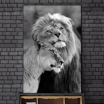 Lion Couple Black And White Picture Printed on Canvas 3