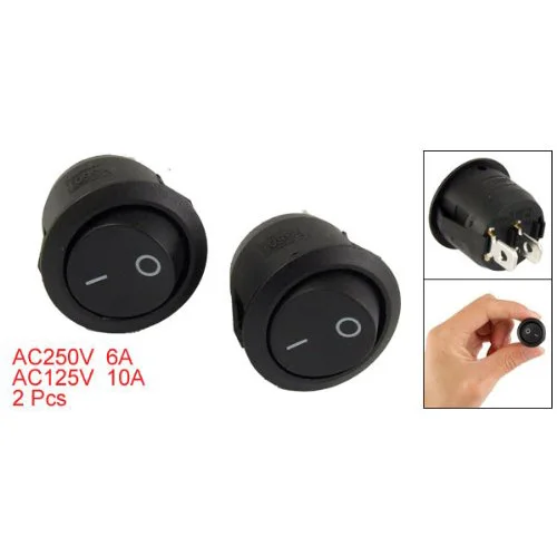 

SODIAL(R) 2 Pcs On/Off 2 Terminal SPST Black Round Rocker Switch