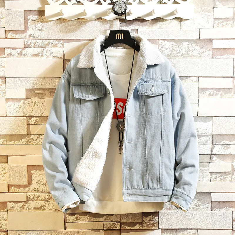 

2019 Autumn And Winter New Style Men's Brushed And Thick Cowboy Jacket Berber Fleece Turn-down Collar Coat Cotton-padded Clothes