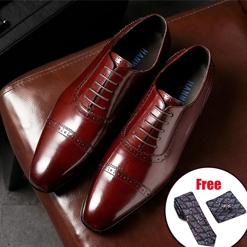 Phenkang Men Genuine Leather Shoes Man Business Dress Classic Style Coffee Black Lace Up Pointed Toe Shoes For Men Oxford
