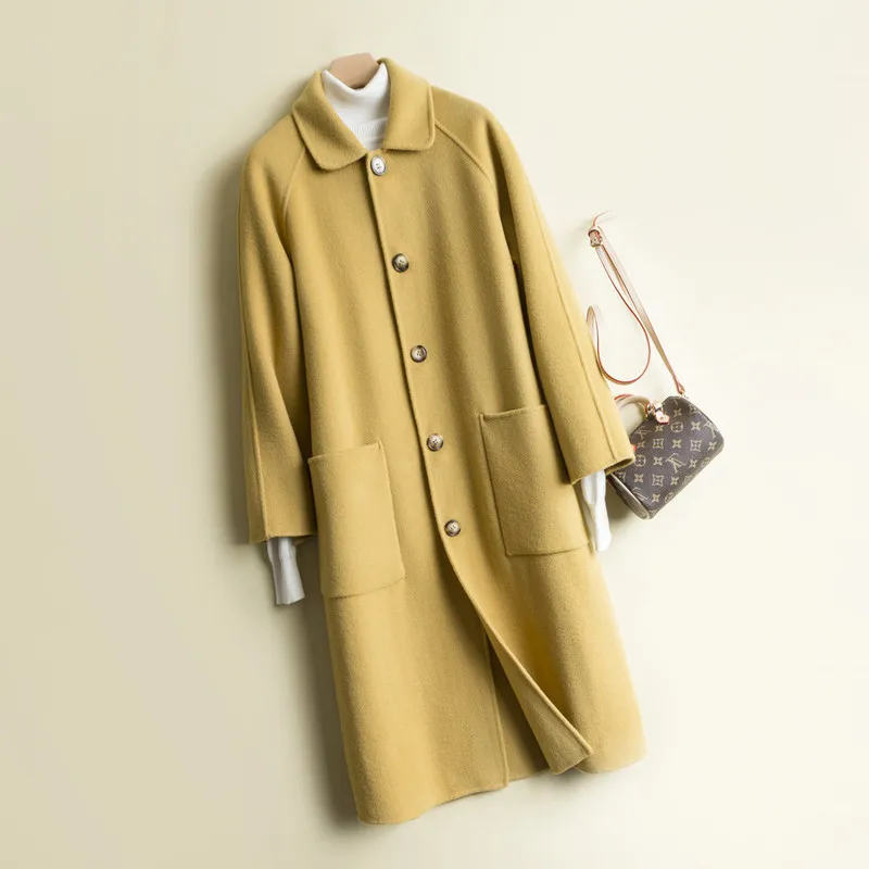 

2020 new 100% wool women autumn winter double sided long jacket coat Abrigos Mujer Elegante 7616 kj2872