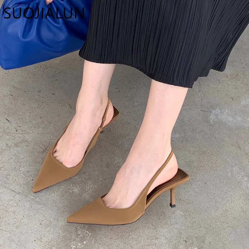 Women Fashion High Heels Slingback Sandals Pointed Toe Slip On Mules