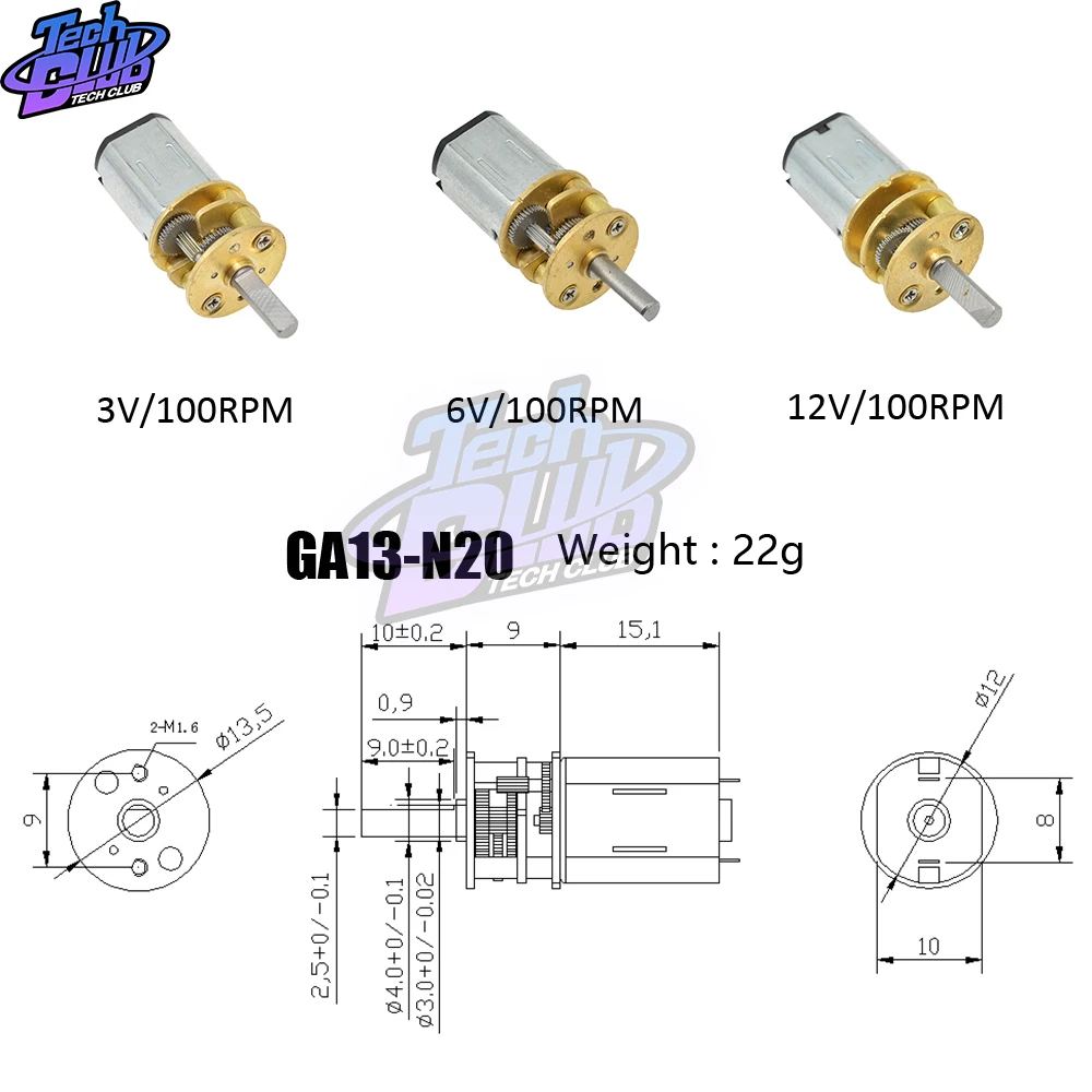 GA13 N20 DC 3V 6V 12V 100 200 300 RPM микро редуктор скорости редуктора двигателя металлическая