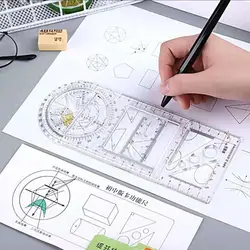 Règle géométrique multifonctionnelle, modèle de dessin géométrique, outil de mesure pour fournitures scolaires et de bureau, règles de dessin pour étudiant Y5q4 