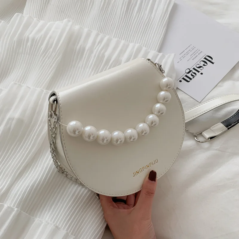 

New 2021 Fashion Women PU Leather Pearl Handbag Elegant Female Solid Purses Shopping Chain Bag Shoulder Cross Body Bag for Girls