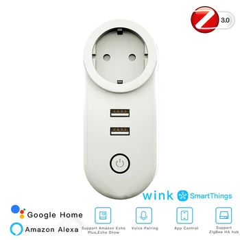 

ZigBee 3.0 Dual USB Wireless Socket EU Plug SmartThings App Remote Control Echo Plus Voice Control Work With Alexa Google Home