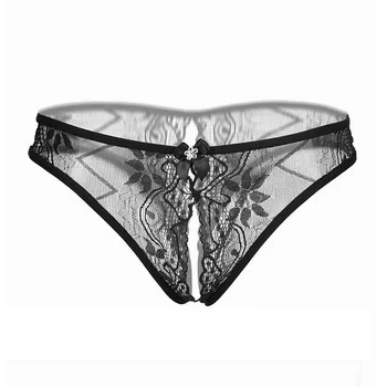

Women Exotic Sexy Panties Open Crotch Lace Flower Underwear Crotchless Underpants Bowknot Decor Transparent Sexy Lace Lingerie