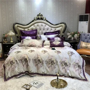

4/6/10Pcs Luxury Jacquard Floral Bedding sets Satin Cotton Bed set King Queen Size Duvet cover Embroidered Bed/Flat sheet set