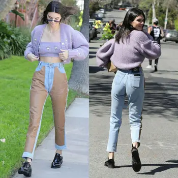 

Plus Size Women Spring Summer High Waisted Slim Long Pants Color Patchwork Vintage Stretchy Skinny Denim Trousers