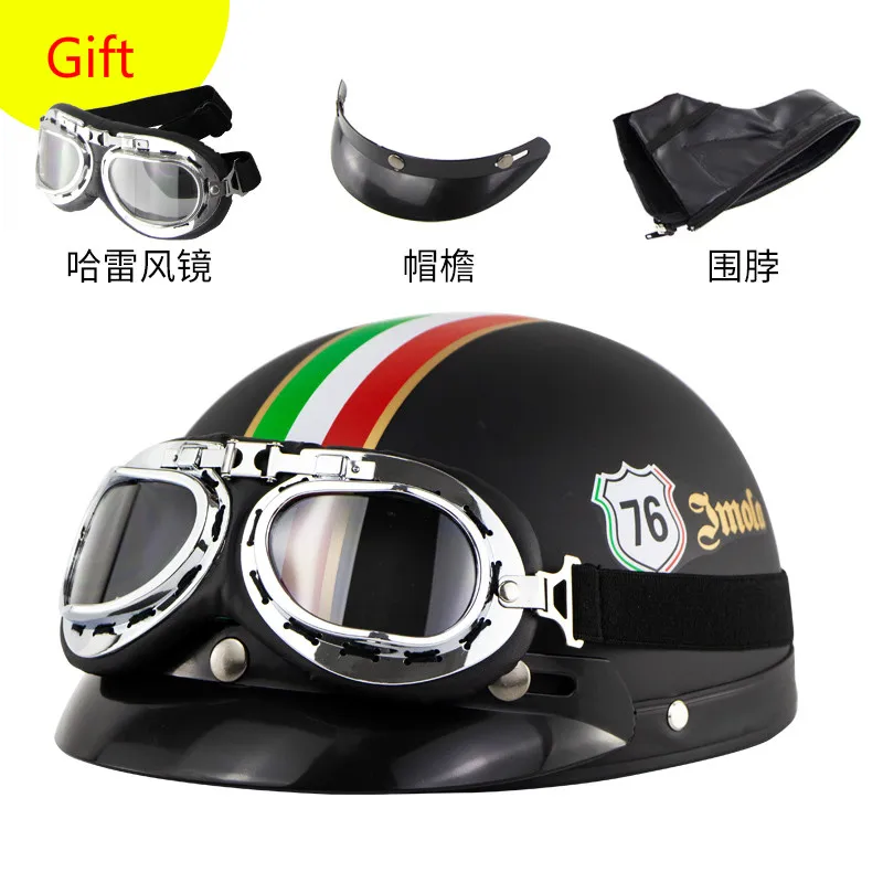 Matte black Italy Casco Глобальный Лидер продаж moto rcycle шлемы открытый уход за кожей лица каск ретро Половина мото с очками шарф из кожи мото крест шлем capacete - Цвет: Matte black Italy