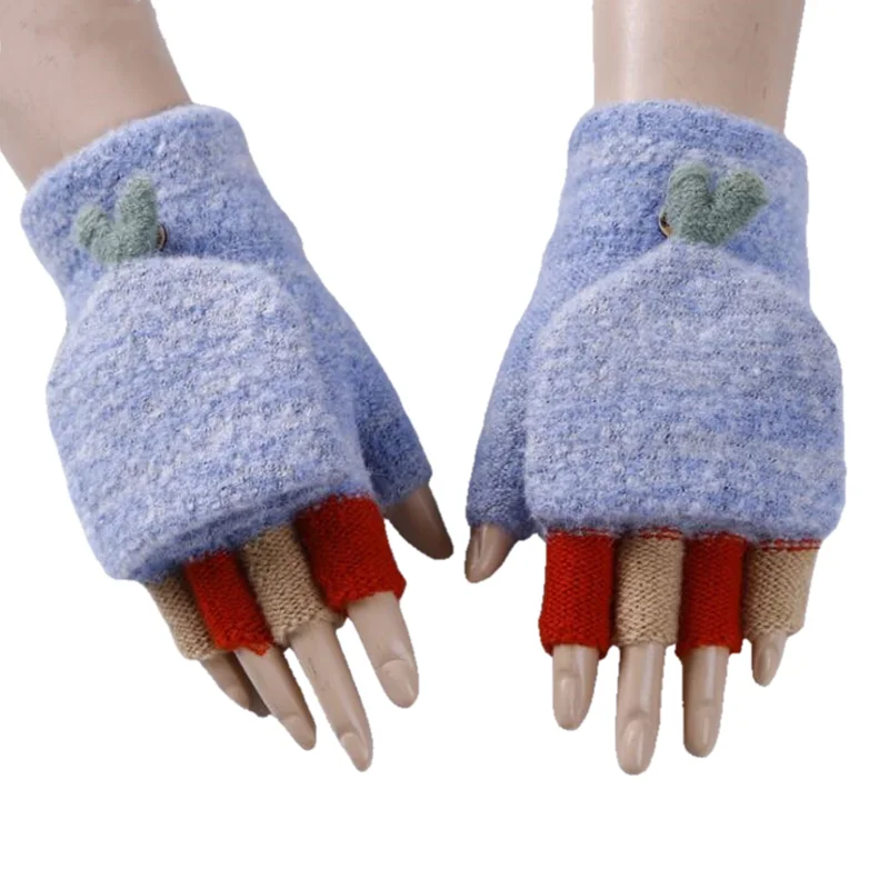 

2 Pairs Winter Wool Gloves Thick Warm Mittens Fashion Girls Women Ladies Hand Wrist Warmer Winter Solid Ladies Fingerless Gloves
