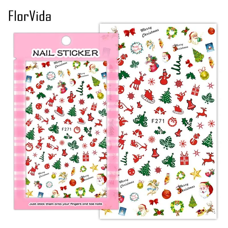 F271 FlorVida стикер для дизайна ногтей s на Рождество Новогодняя наклейка клейкий трансферный накладные ногти 3D Наклейка украшение для маникюра - Цвет: F271