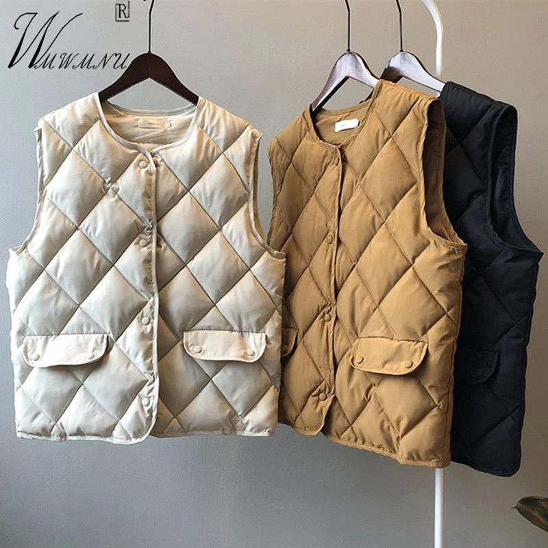 Super Light Casual Cotton Vest Female Thicken Solid Color Argyle Plaid Plus Size Waiscoat Women Loose Sleeveless Quilted Parka [fila]argyle solid men s drawers pick 1