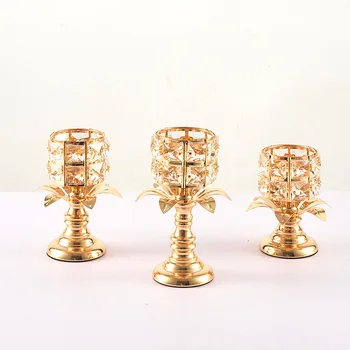 

European Vintage Rhinestone Crystal Candlestick Dinner Table Hollow Out Candle Holder Christmas Party Home Wedding Decor