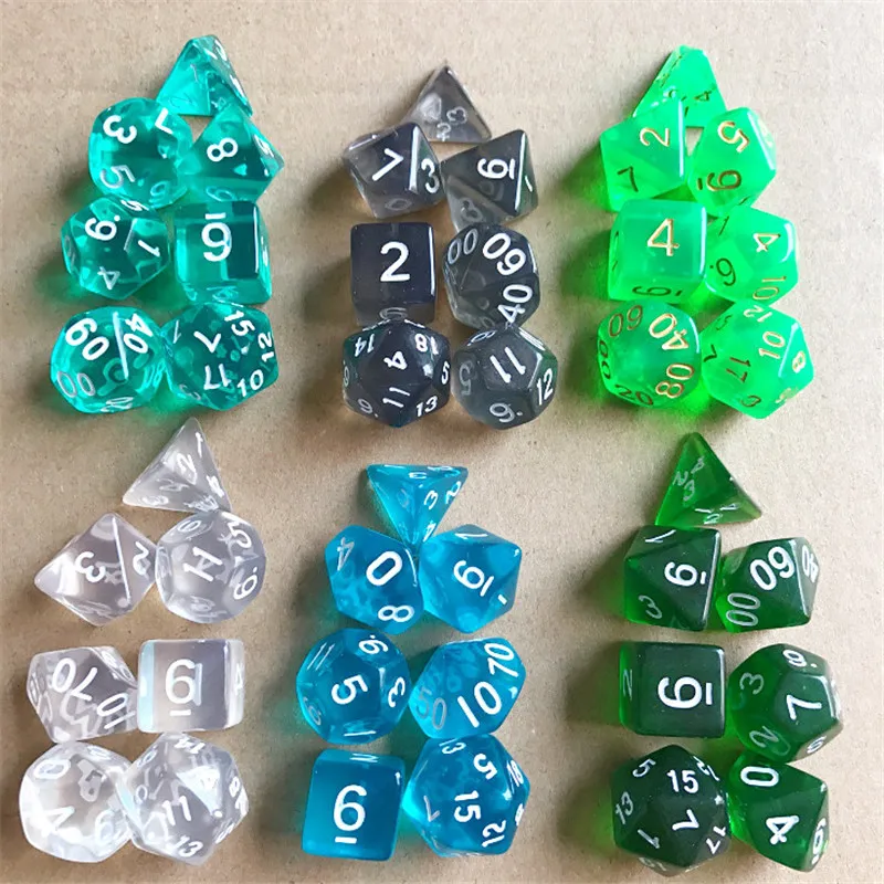 Новые 7 шт прозрачные кости D4, d6, d8, d10, d12, d20 игральные кости-многогранники для настольных игр, в подарок