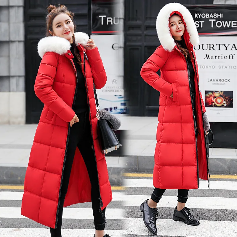 

2019 Winter New Style WOMEN'S Cotton-padded Clothing Korean-style X-long Thickening Large Fur Collar over-the-Knee Large Size Sl