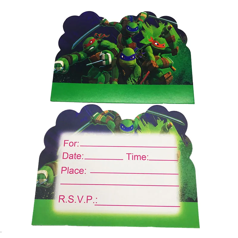 Inviting card 10pcs Одноразовые вечерние столовые приборы Черепашки Ниндзя тематическая вечеринка на день рождения украшения тарелки Черепашки Ниндзя салфетка для чашек - Цвет: Inviting card 10pcs