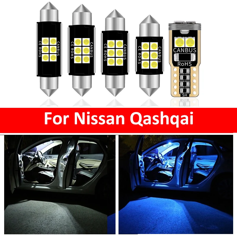 

10Pcs Car White Interior LED Light Bulbs Package Kit For 2007-2019 Nissan Qashqai J10 J11 Map Dome Trunk Lamp Iceblue